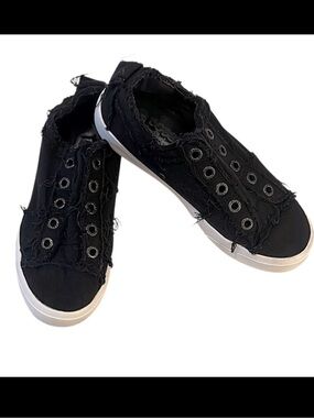 Bobs for Sketchers Black Memory Foam Laceless Canvas Womens Sneakers Shoes 7.5